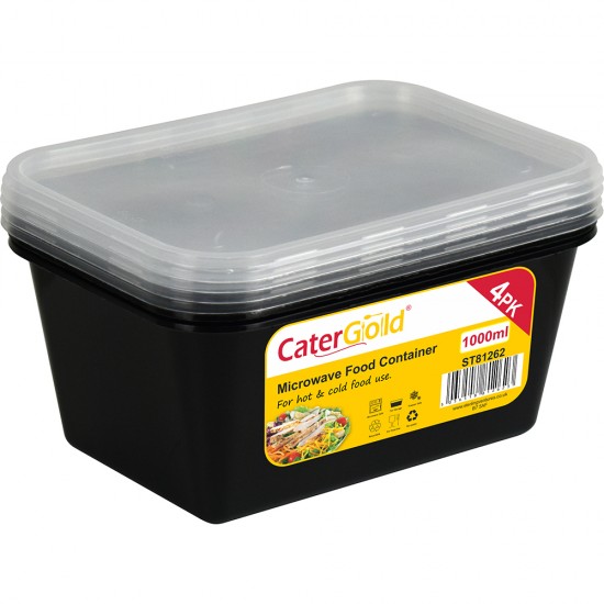 Microwave Plastic Food Containers Black Base 1000CC 4pack