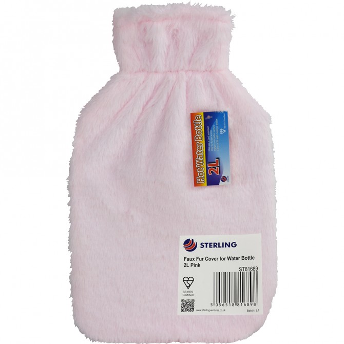 Faux Fur Cover Hot Water Bottle 2L Pink image