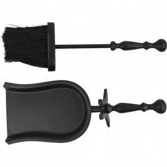 Fire Brush & Shovel Set Black With Round Handle