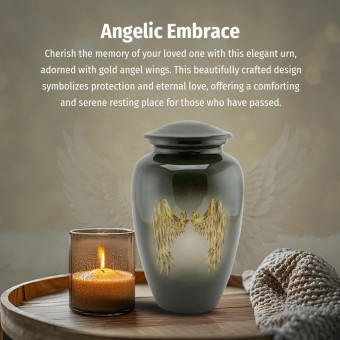 Urns for Ashes Adult Large Cremation Urns Funeral Memorial with Gold Angel Wing