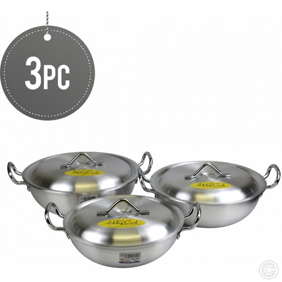 Klassic Aluminium Round Wok Karahi Set 22,24,26 cm image