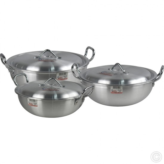 Klassic Aluminium Round Wok Karahi Set 32, 34, 36cm ALUMINIUM COOKWARE image