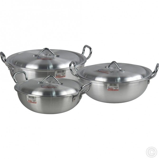 Klassic Aluminium Round Wok Karahi Set 32, 34, 36cm ALUMINIUM COOKWARE image