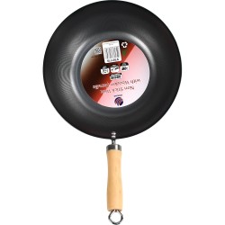 Non Stick Carbon Steel Wok With Long Wooden Handle 28cm