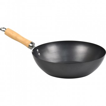 Non Stick Carbon Steel Wok With Long Wooden Handle 28cm