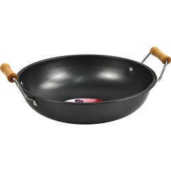 Non Stick Carbon Steel Wok With Short Wooden Handles 28cm