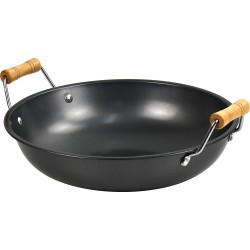 Non Stick Carbon Steel Wok With Short Wooden Handles 32cm