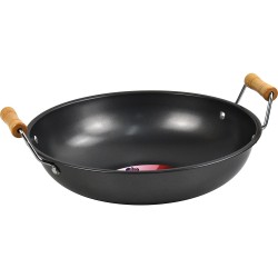 Non Stick Carbon Steel Wok With Short Wooden Handles 32cm