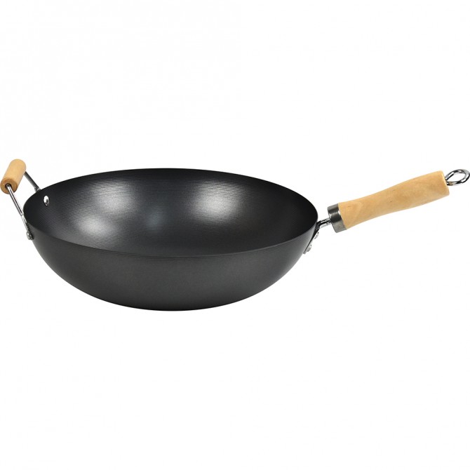 Non Stick Carbon Steel Wok WithLong Handles 32cm image