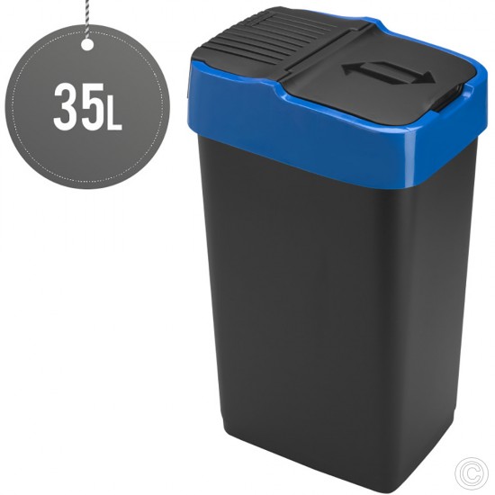 Plastic Recyling Bin With Double Swing Lid 35L With Blue Lid BINS & BUCKETS image