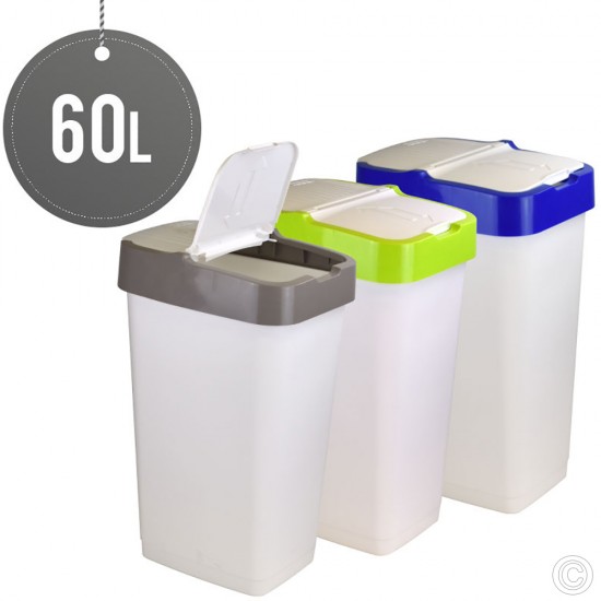 Plastic Recyling Bin With Double Swing Lid 60L BINS & BUCKETS image