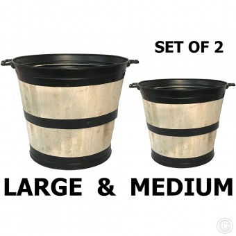 Galvanised Steel Wooden Storage Buckets 2pack