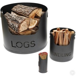 Log Holder With Kindling Bucket And Match Holder