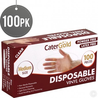 Disposable Vinyl Gloves 100pack Medium Clear