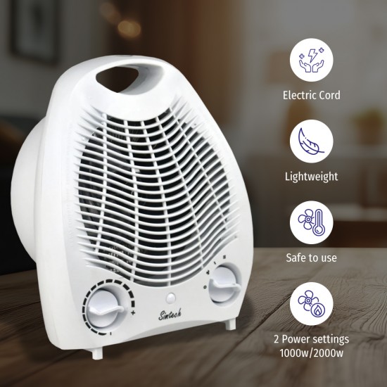 Electic Fan Heater / Cooler with Overheat Protection 1kW & 2kW White Heating & Cooling image