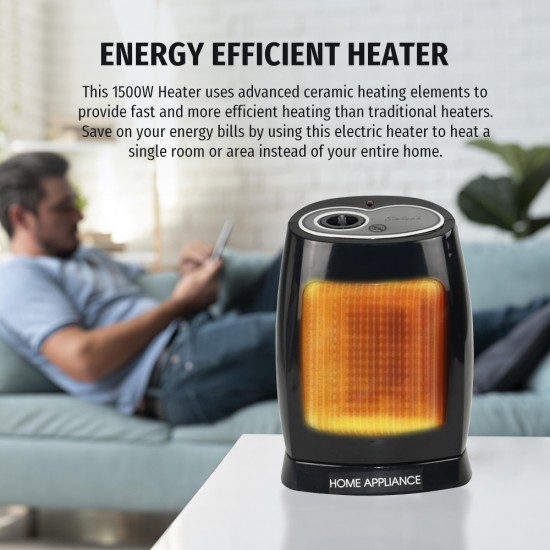 Electric Ceramic Fan Heater with 3 Settings 1500W Black image