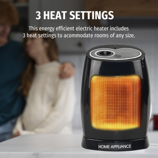 Electric Ceramic Fan Heater with 3 Settings 1500W Black image