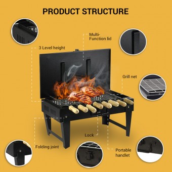 Portable Barbecue Folding BBQ Double Grill with Foldable Legs