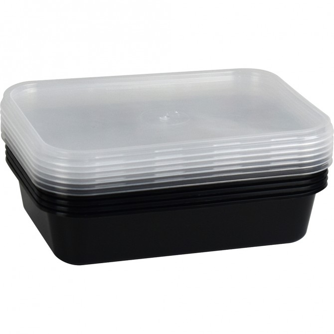 Microwave Plastic Food Containers Black Base 650CC 5pack image