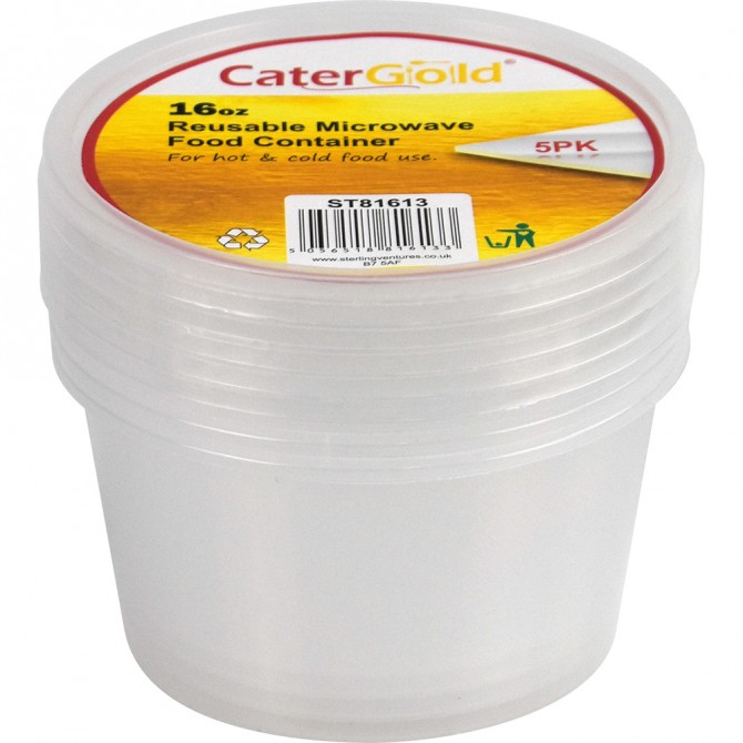 Microwave Plastic Food Containers Round 16oz 5pack PLASTIC DISPOSABLE image