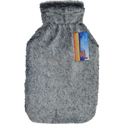 Faux Fur Cover Hot Water Bottle 2L Black