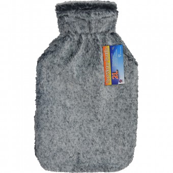 Faux Fur Cover Hot Water Bottle 2L Black