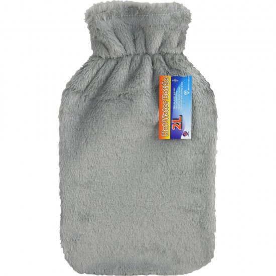 Faux Fur Cover Hot Water Bottle 2L Grey image