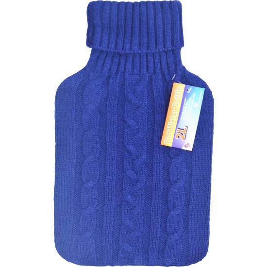 Knitted Cover Hot Water Bottle 2L Blue HOUSEHOLD ACCESSORIES image