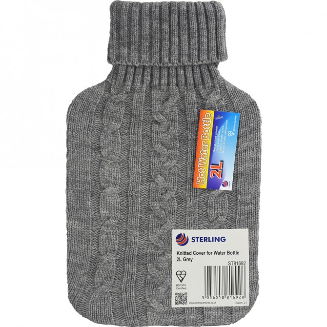 Knitted Cover Hot Water Bottle 2L Grey image