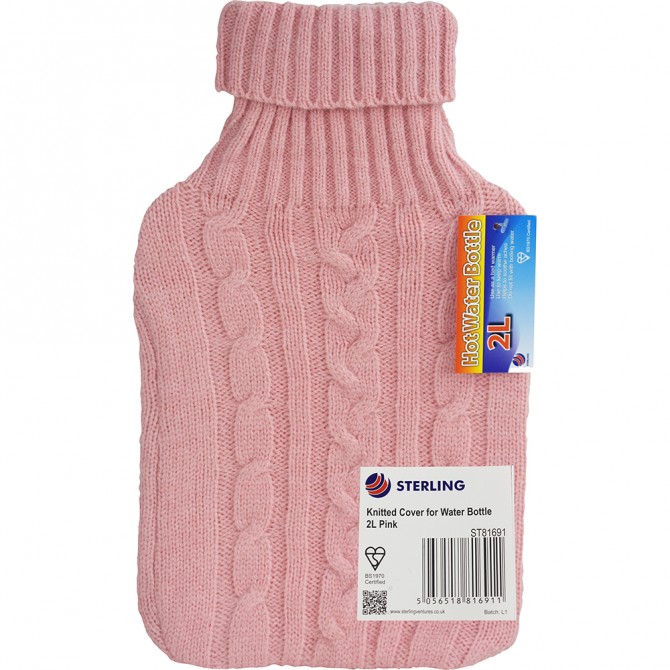 Knitted Cover Hot Water Bottle 2L Pink image