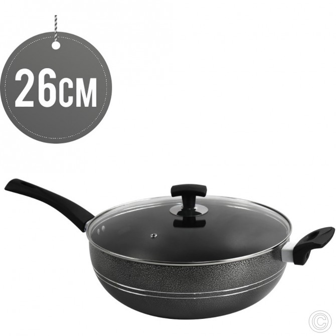 Ashley Non-Stick Wok 26CM Long Handle With Glass Lid image