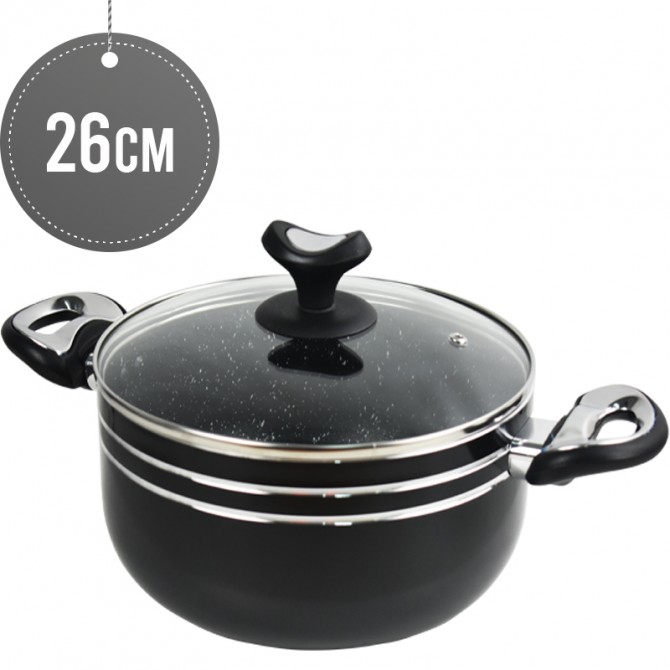 Sterling Non Stick Casserole 26cm BLACK With Glass Lid NON STICK COOKWARE image