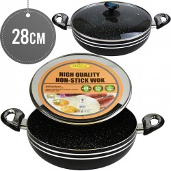 Sterling Non Stick Wok 28CM BLACK With Lid Induction Base Short Handles