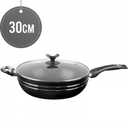 Sterling Non Stick Wok 30CM BLACK With Lid Induction Base Long Handle