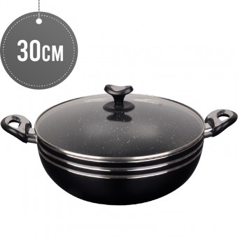 Sterling Non Stick Wok 30CM BLACK With Lid Induction Base Short Handles