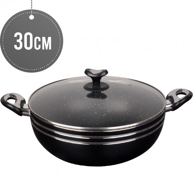 Sterling Non Stick Wok 30CM BLACK With Lid Induction Base Short Handles image