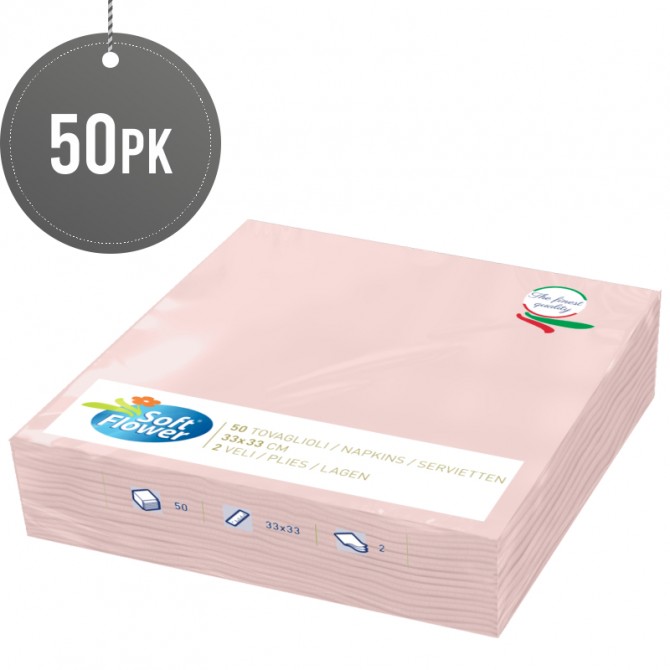 Soft Flower Napkins Pink 2 Ply 50s 33x33cm PAPER DISPOSABLE, DISPOSABLES image