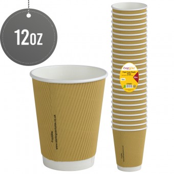 Paper Cups Ripple 12oz 25pack Beige