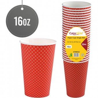 Paper Cups Single Walled 16oz 25pk