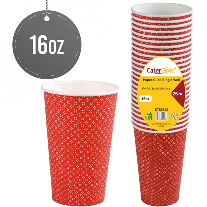 Single Walled Paper Cups 16oz 25pk image