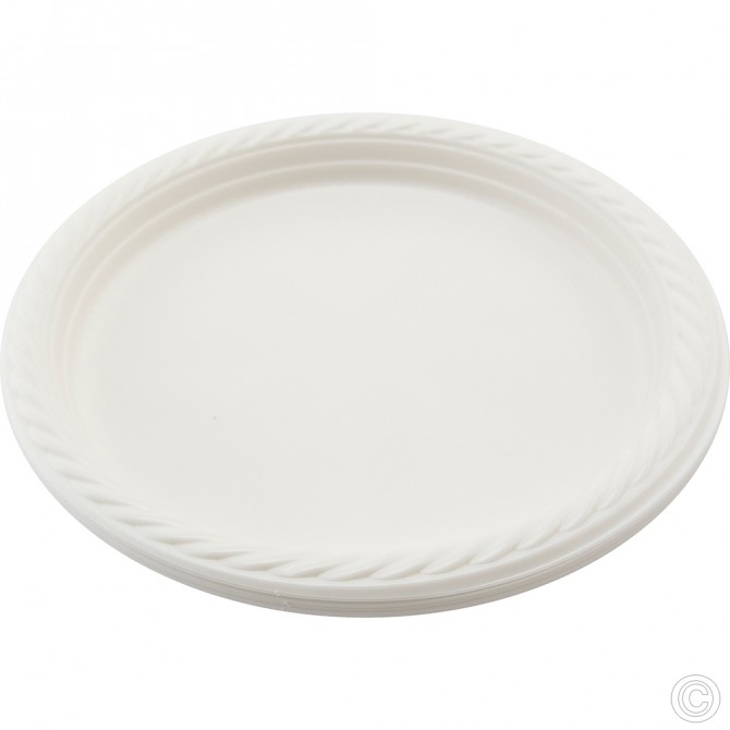 Recyclable Plastic Plates 10'' 8pack White PLASTIC DISPOSABLE image