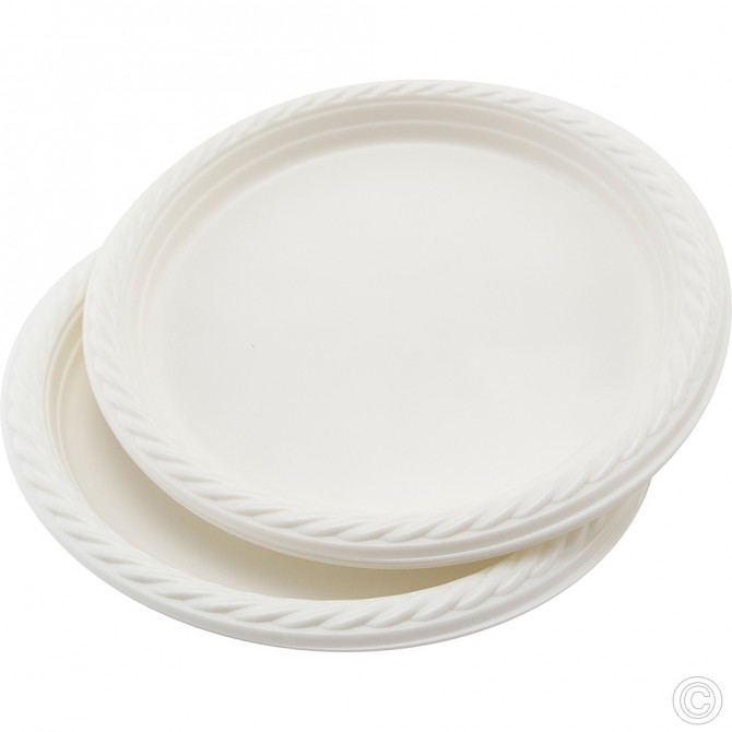 Recyclable Plastic Plates 10'' 8pack White PLASTIC DISPOSABLE image