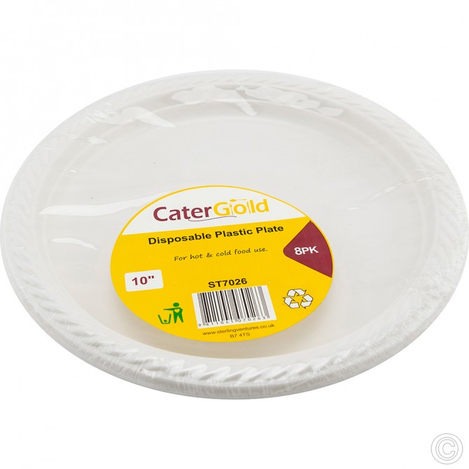 Recyclable Plastic Plates 10'' 8pack White PLASTIC DISPOSABLE image