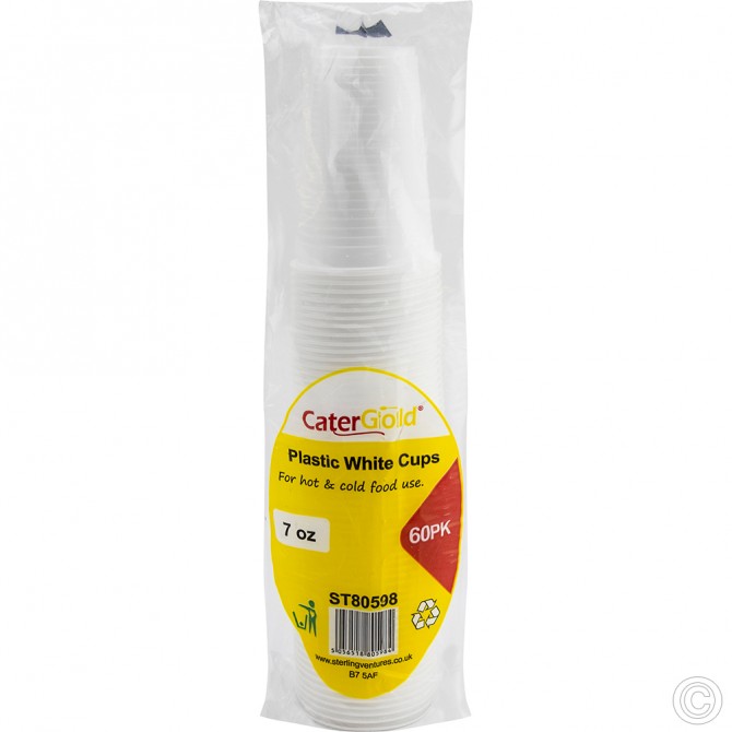 Recyclable Plastic Cups 7oz 60pack White PLASTIC DISPOSABLE image