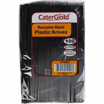 Reusable Plastic Knives 100 Pack Black