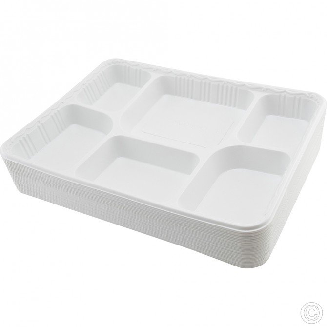 Recyclable Plastic Plates 6 Compartments 25pack PLASTIC DISPOSABLE image