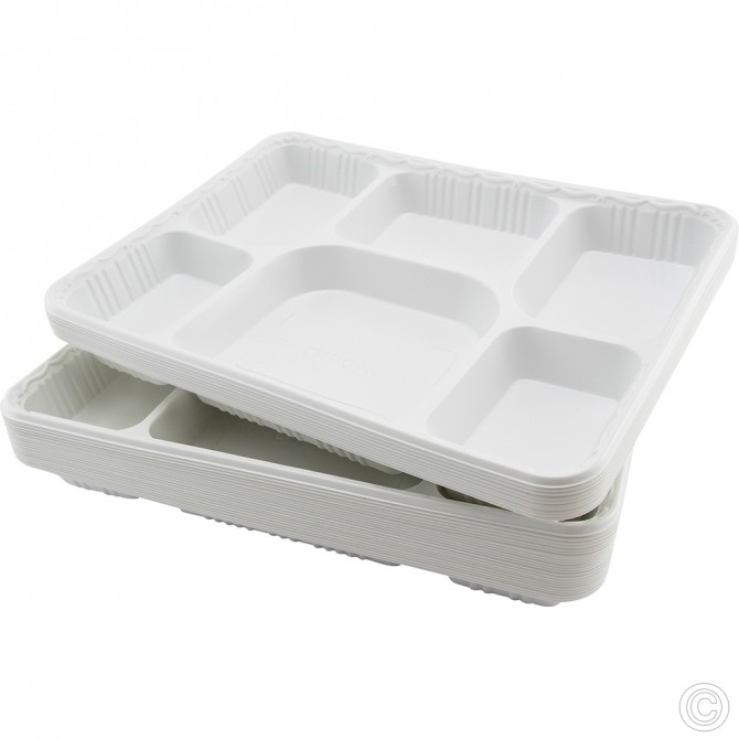 Recyclable Plastic Plates 6 Compartments 25pack PLASTIC DISPOSABLE image