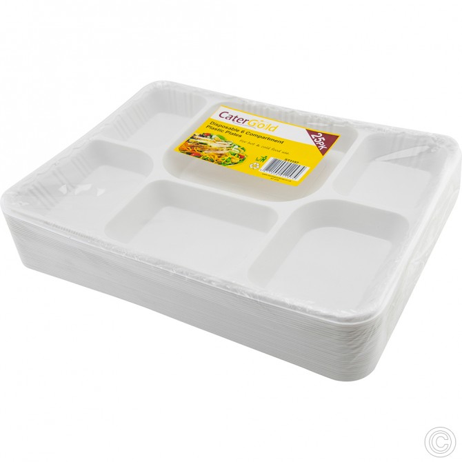 Recyclable Plastic Plates 6 Compartments 25pack PLASTIC DISPOSABLE image