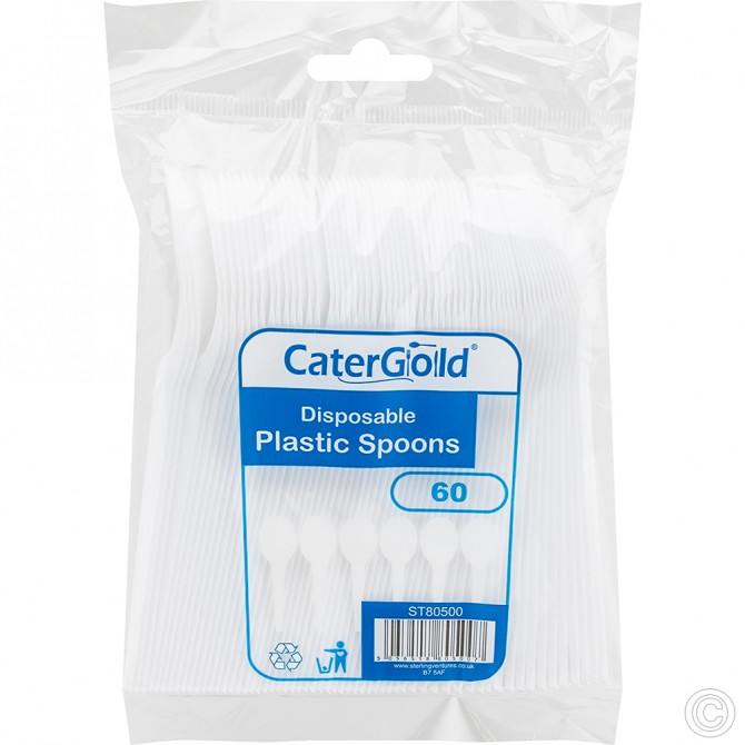 Disposable Plastic Spoons 60pack White image