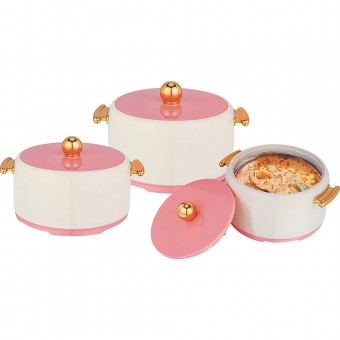 Hot Pot Food Warmer Thermal Insulated Casserole Serving Dish Set Pink Rebel 1-2-3L (3 Pieace Set)